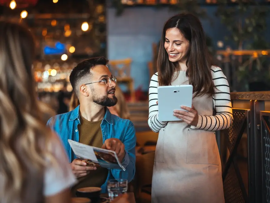 Server attends to customer